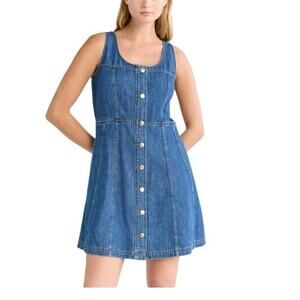 Free Assembly Denim Button Front Dress XL 16–18 Blue Sleeveless A-Line NWT